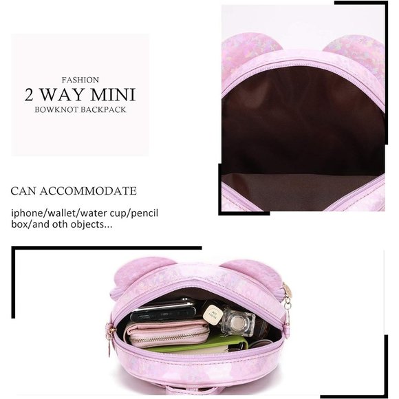 Bowknot Polka Dot Mini Backpack And Convertible Shoulder Bag Purse for Women - Picture 4 of 7